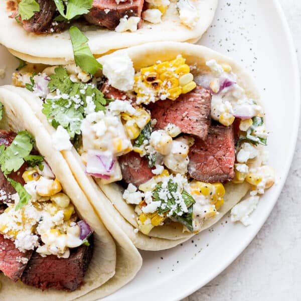 Steak Tacos with Mexican Street Corn Salad