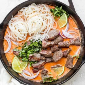 beef curry in skillet