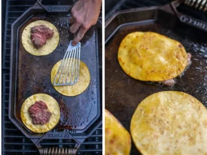 cooking smash burger tacos