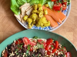 spiced beef over hummus